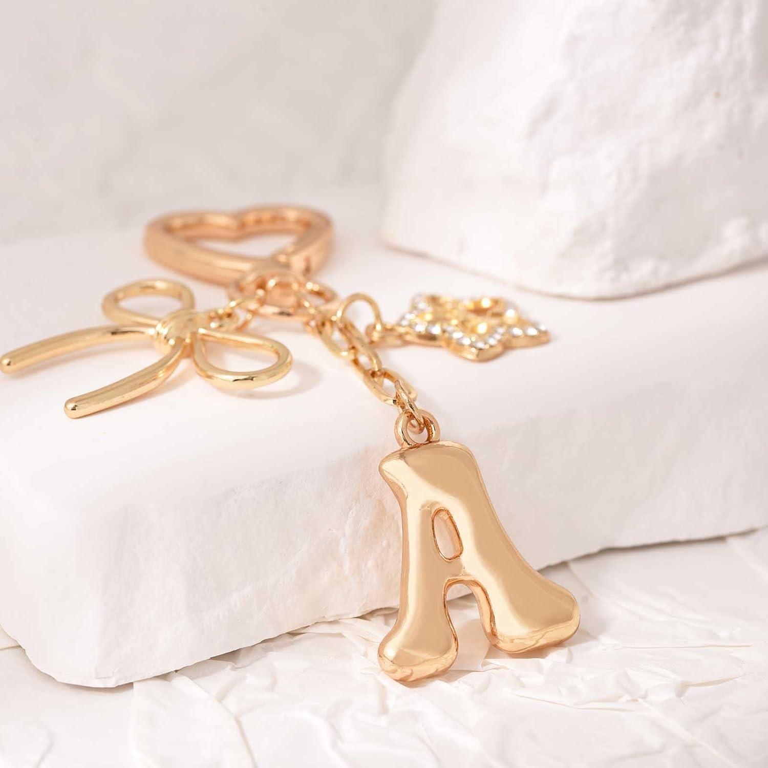 Gold Bubble Letter Bag Charms for Handbags Backpacks, Chunky Initial Keychain Gifts Purse Charm Accessories for Women Girls - Image 4