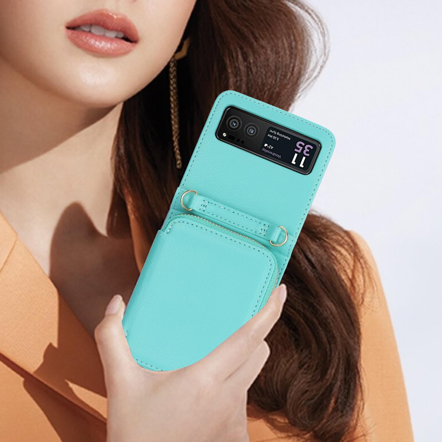 Etui crossbody do telefonu Samsung Galaxy Z Flip 6, skórzane etui z przegródkami na karty z blokadą RFID, z klapką i zamkiem błyskawicznym, portfel, etui na telefon, smukłe, zielone