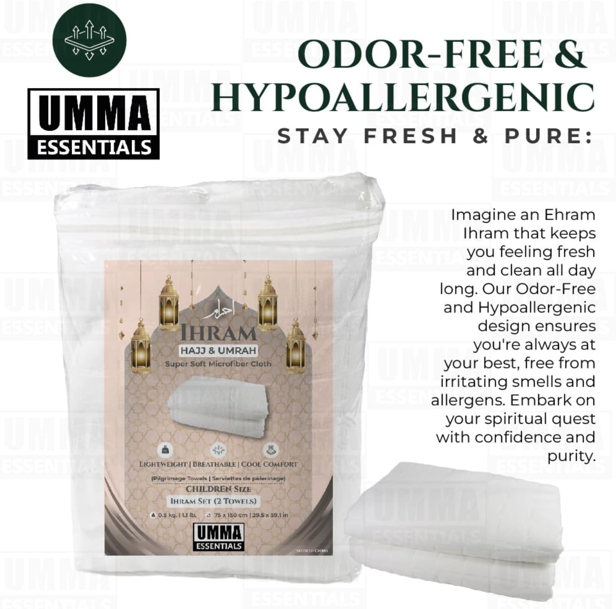 Kids Ihram Towels Set for Children – Includes Belt, 2 White Towels (75x150 cm), Ideal for Hajj and Umrah. A one-Size-fits-All Hajj Kit and Umrah Essentials for Boys’ Ihram, ehram, and ahram