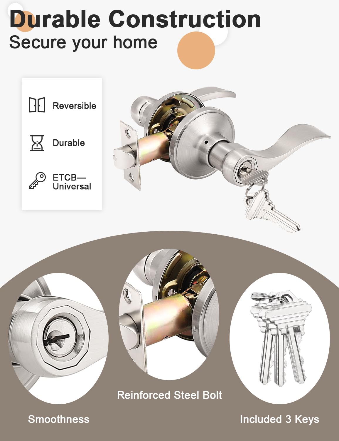 gobrico Wave mango llave cerradura para puerta de entrada pomo, níquel satinado, bronce aceitado