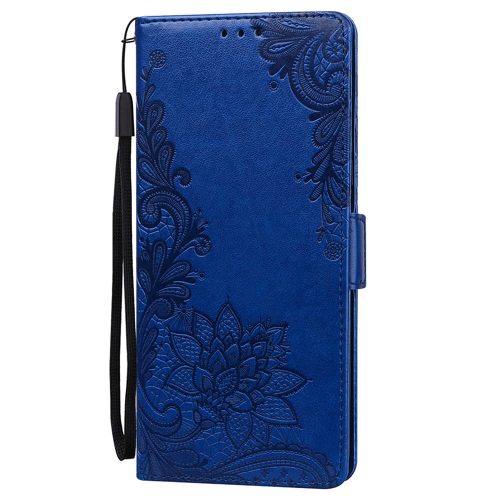 Dinglijia Designed for Samsung Galaxy A03S Case, Wrist Strap Flip Kickstand PU Leather Wallet Case Cash Card Slots Holder. Protective Shockproof Lace Pattern Women Cover for A03S LS Dark Blue