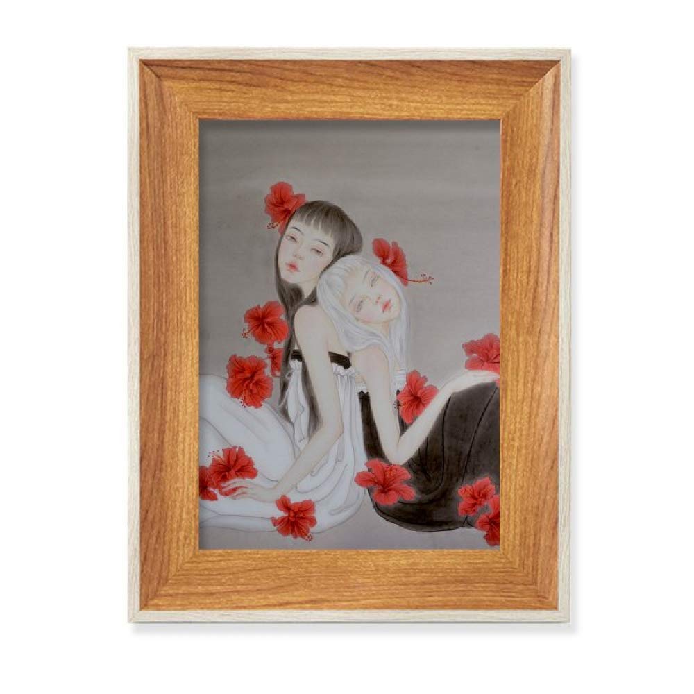 Peinture Chinoise Cadre Bois Bureau anti Poussière Tableau Fleur Rouge Plusieurs Ensembles