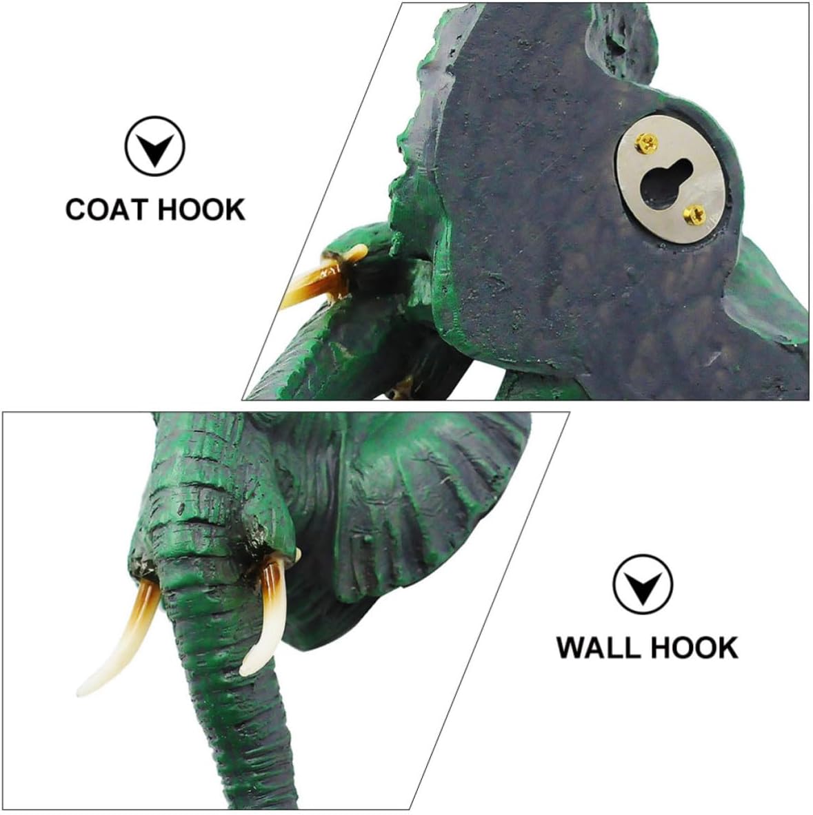 2pcs Vintage Resin Elephant Head Wall Hooks Multi-Functional Animal Shaped Coat and Key Hangers for Bathroom and Balcony Home Decor