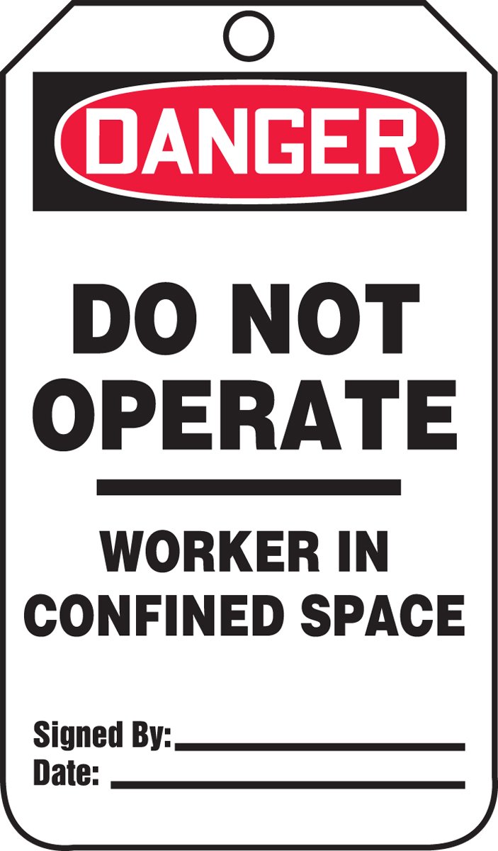 Accuform TCS331PTP RP-Plastic Confined Space Tag, Legend "Danger Do Not Operate Worker in", 5.75" Length x 3.25" Width x 0.015" Thickness, Red/Black on White (Pack of 25)