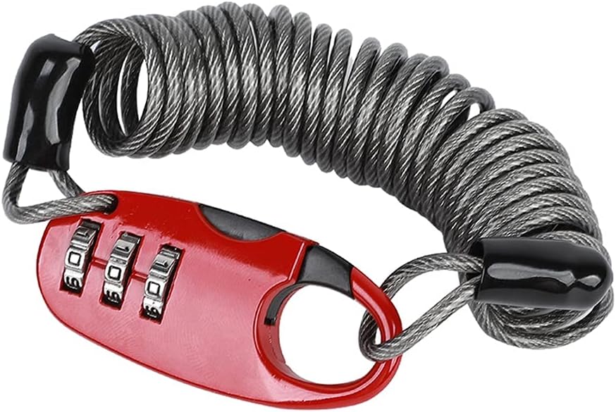 Helmet Lock 3 Digit Password Mini Portable Anti-Theft Bicycle Lock for Motorcycle Bicycle Scooter Cable Lock (Color : Green, Size : 1.5m) (Red 1.5m)