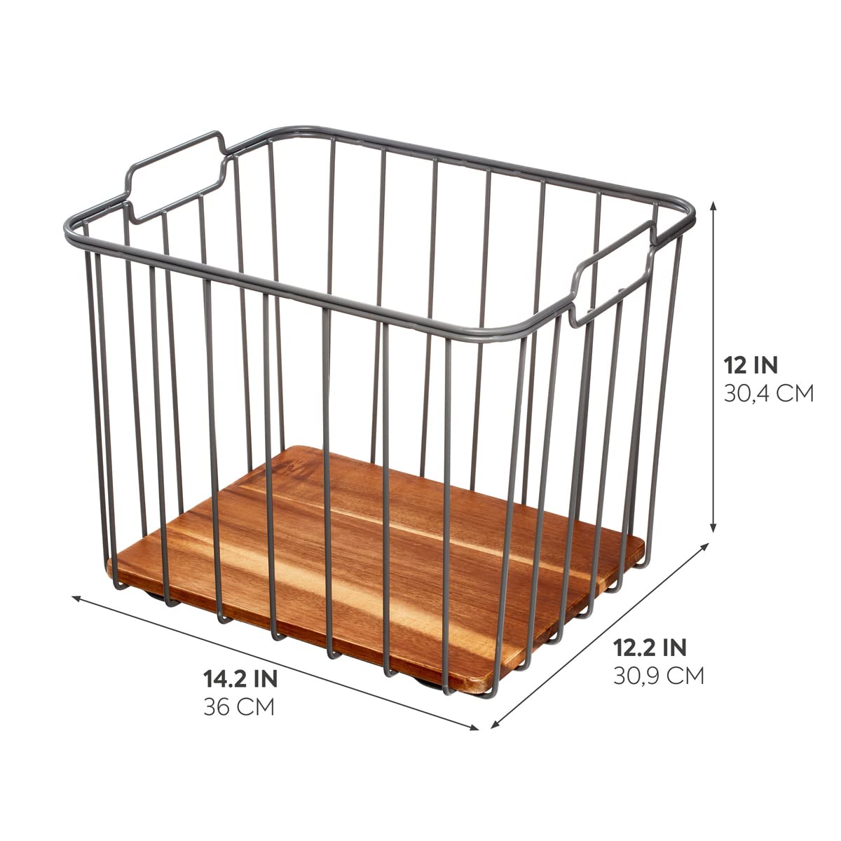 iDesign InterDesign Ria Safford Collection - Cestino in filo metallico con legno di acacia, 36,2 x 31,8 x 30,5 cm, 38,7 x 31,8 x 30,5 cm