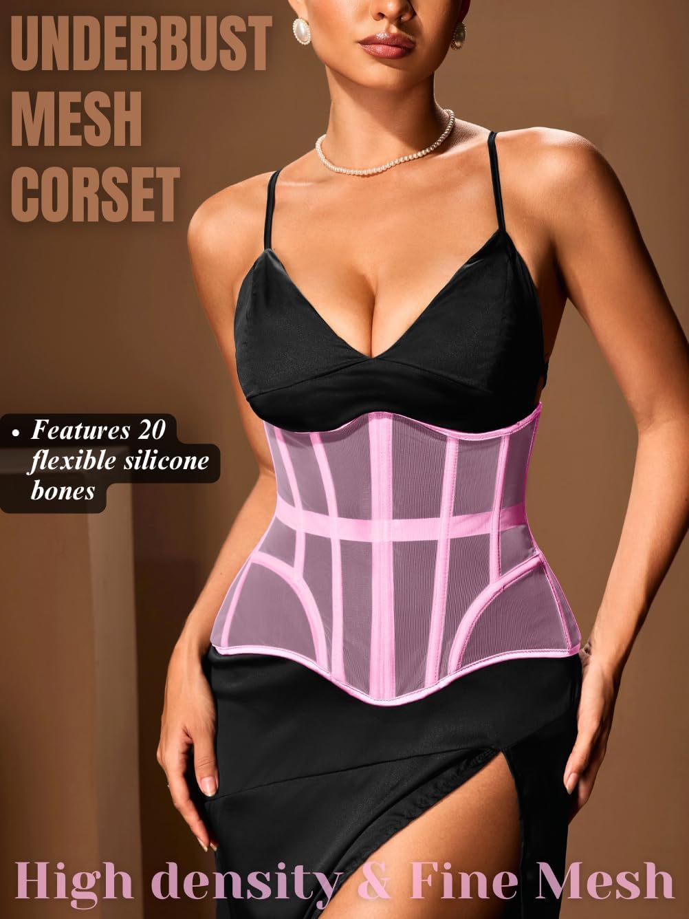 ChiaoLezhee Women's Mesh Underbust Plus Corset for Under Dresses & Outfits