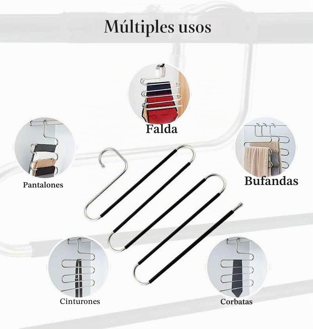 devesanter Perchas antideslizantes para pantalones, ahorro de espacio, 6 unidades, en forma de S, de acero inoxidable, bufandas, para colgar en color negro