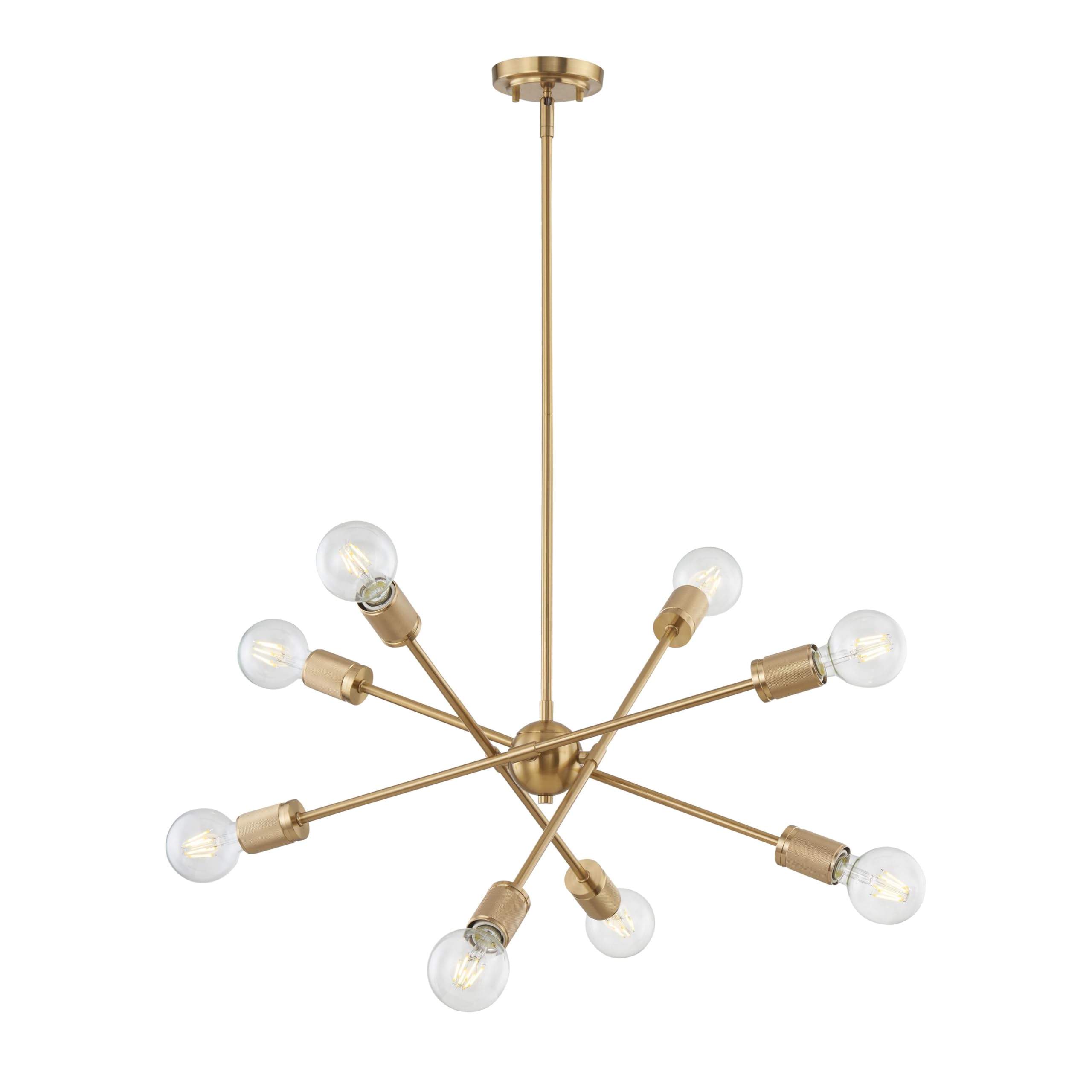 Elk Home Module 8-Light Chandelier, a modern chandelier with eight exposed bulbs on radiating arms, finished in burnished brass.