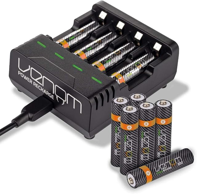 Venom Rechargeable AAA Batteries plus Charging Dock - Includes 10 x AAA 500mAh 1.2V Rechargeable Batteries