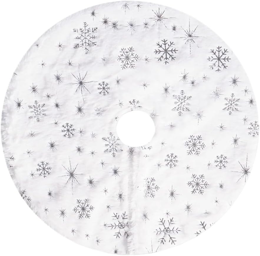 Tree Skirt Christmas Christmas Tree Skirt Small Mini Decoration Desktop Christmas Tree Apron Gold and Silver Snowflake Tree Skirt Christmas Tree Skirts(Small)