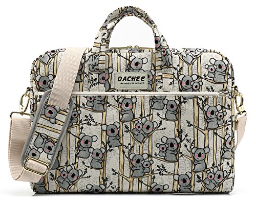 DACHEE Grey Koala Pattern 15 Inch Canvas Waterproof Laptop Shoulder Messenger Bag For 14 Inch To 15.6 Inch Laptop 15 laptop Case
