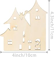 Vista 2 de Casa de fantasmas en blanco de Halloween, casa embrujada de madera, fantasma de madera con cordeles, adornos inacabados para Navidad, boda, fiesta