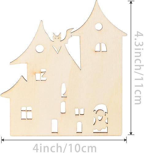 Miniatura 2 de Casa de fantasmas en blanco de Halloween, casa embrujada de madera, fantasma de madera con cordeles, adornos inacabados para Navidad, boda, fiesta