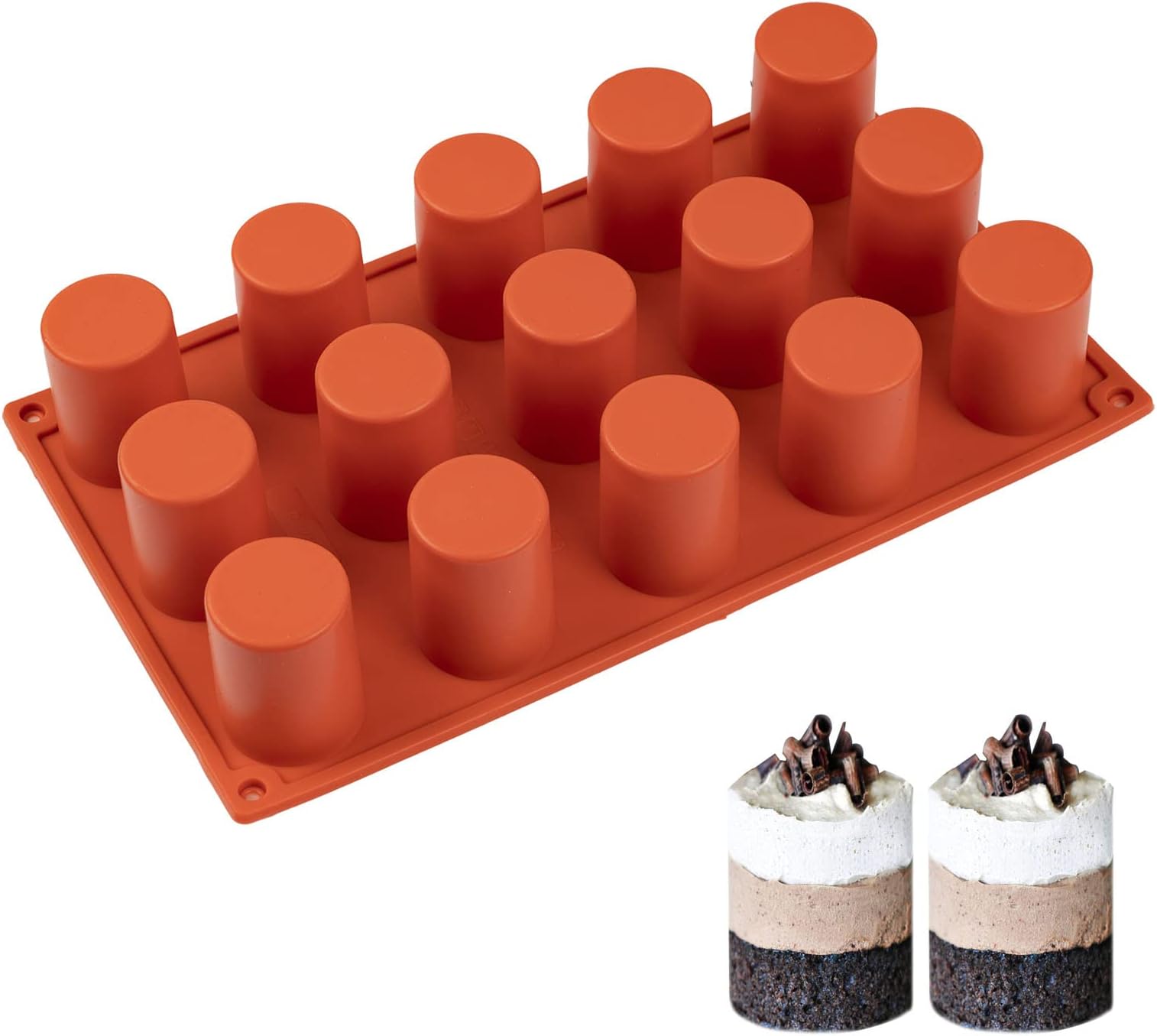 FVVMEED 15 Cavities Cylindrical Fondant Silicone Mold Cupcake Mousse Pan DIY Cupcake Pastry Pudding Cookie Cake Jelly Muffin Chocolate Handmade Soap Baking Mould Tool Ice Tray Candle Making Supplies