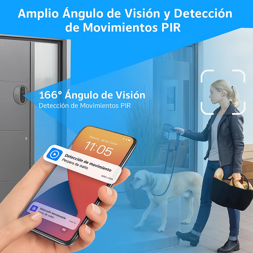 Genzo Mirilla Digital Puerta WiFi Grabadora -Camara Grabacion Wi-fi con Detector Movimiento - Pantalla de 4,3 Pulgadas 3MP 1080P - Batería Larga Duración de 5.000 mAh - Incluye Tarjeta Memoria 32 GB