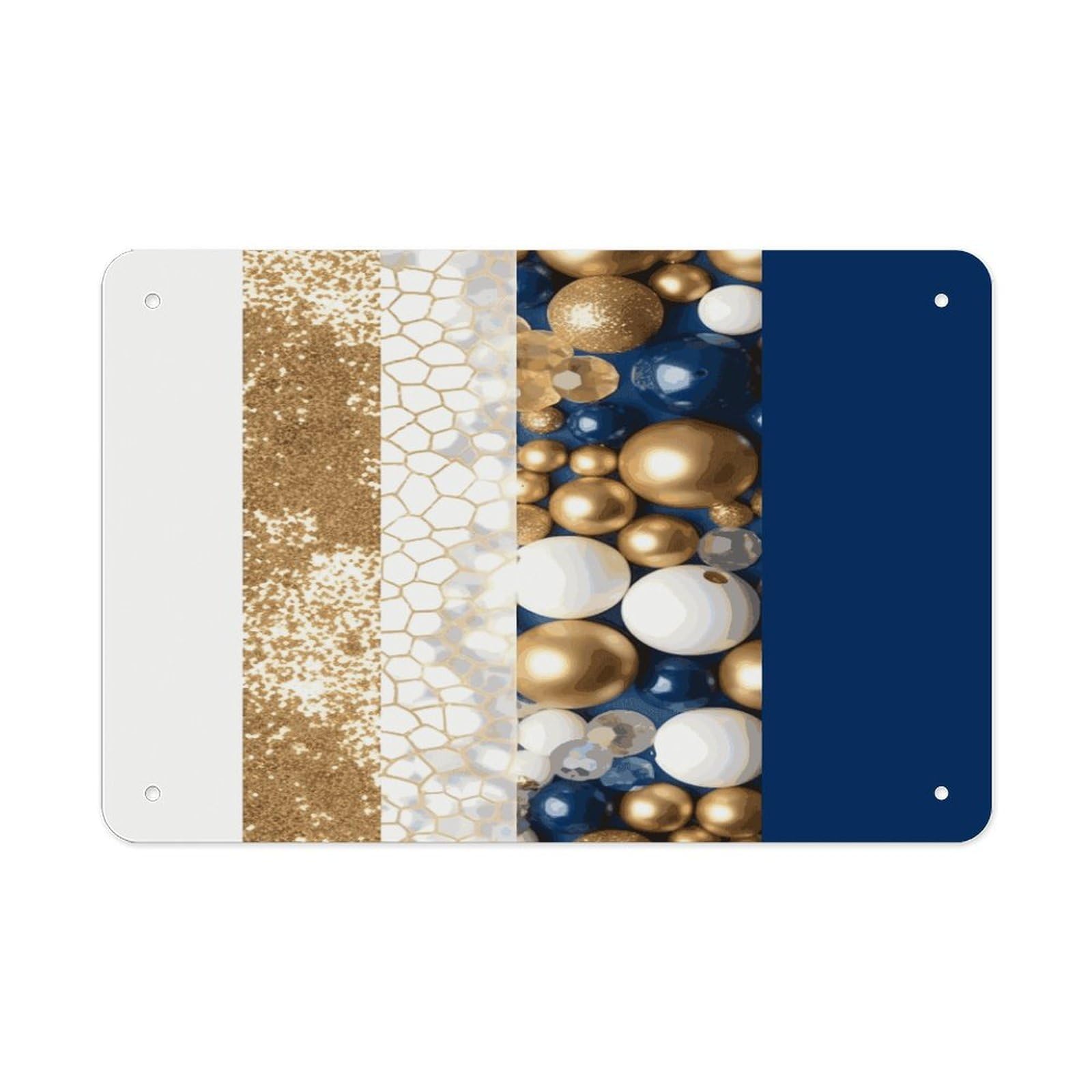 Fekiloot Style Gold Blue White Metal Signs Wall Art Tin Sign