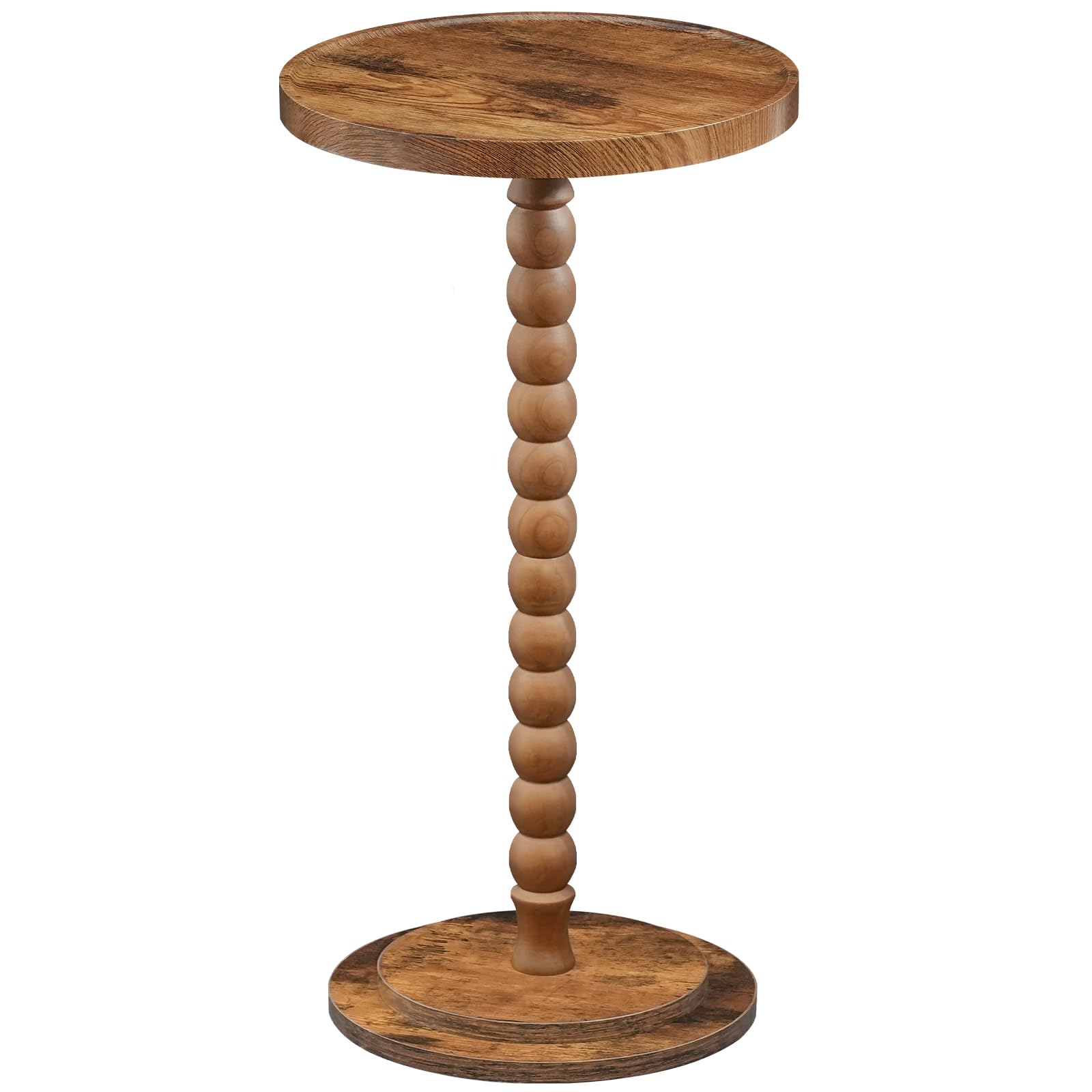 HOOBRO Petite Table d’Appoint Ronde, Table à Boissons avec Pieds en Bois Massif, Table à Café, Table de Chevet, Table de Cocktail, pour Petits Espaces, Salon, Chambre, Marron Rustique EFG187BZ01