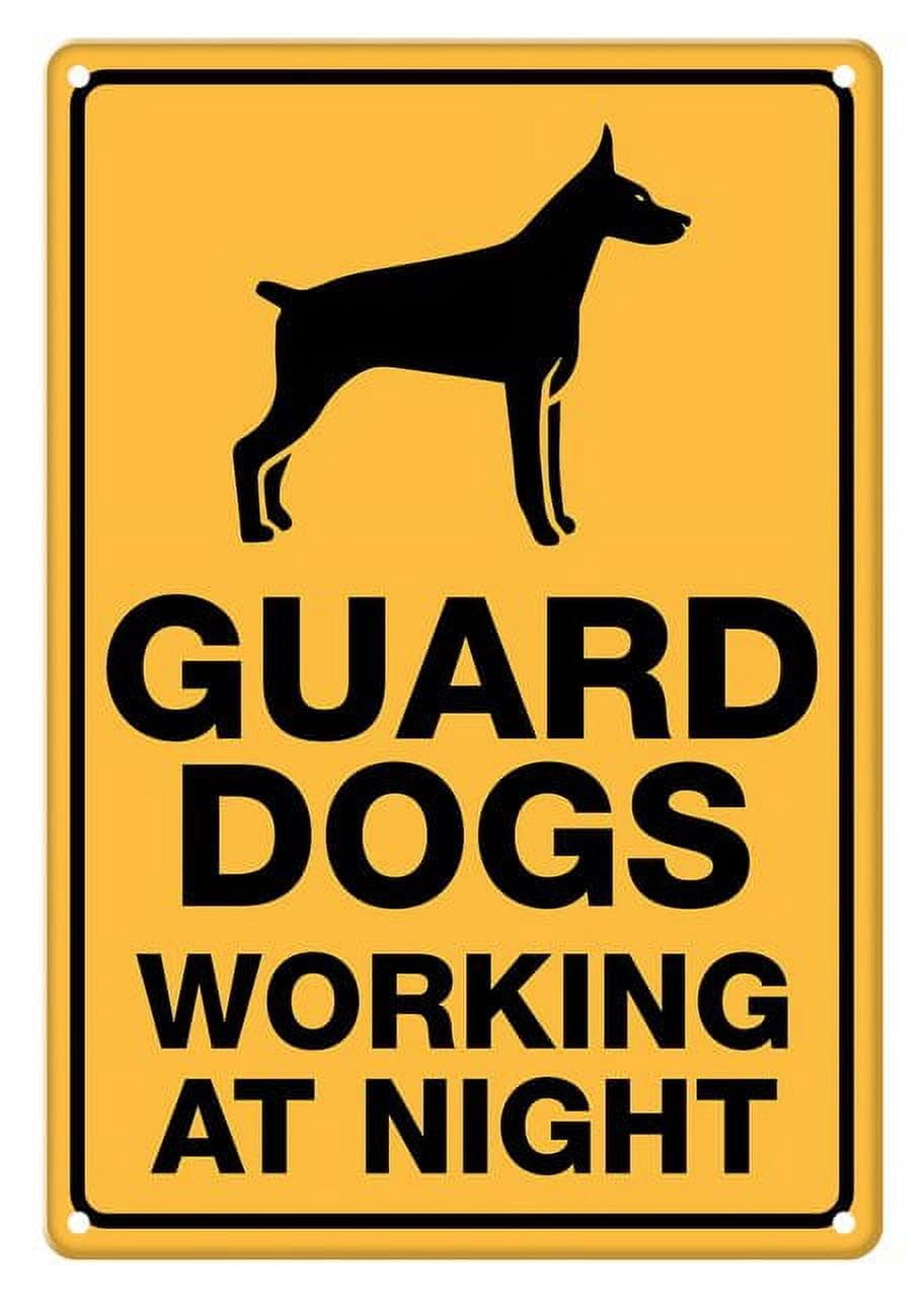 Guard Dogs Working At Night Aluminum Tin Sign 12"x8" For Dog Owners, Homeowners - Home Kitchen Wall Decor