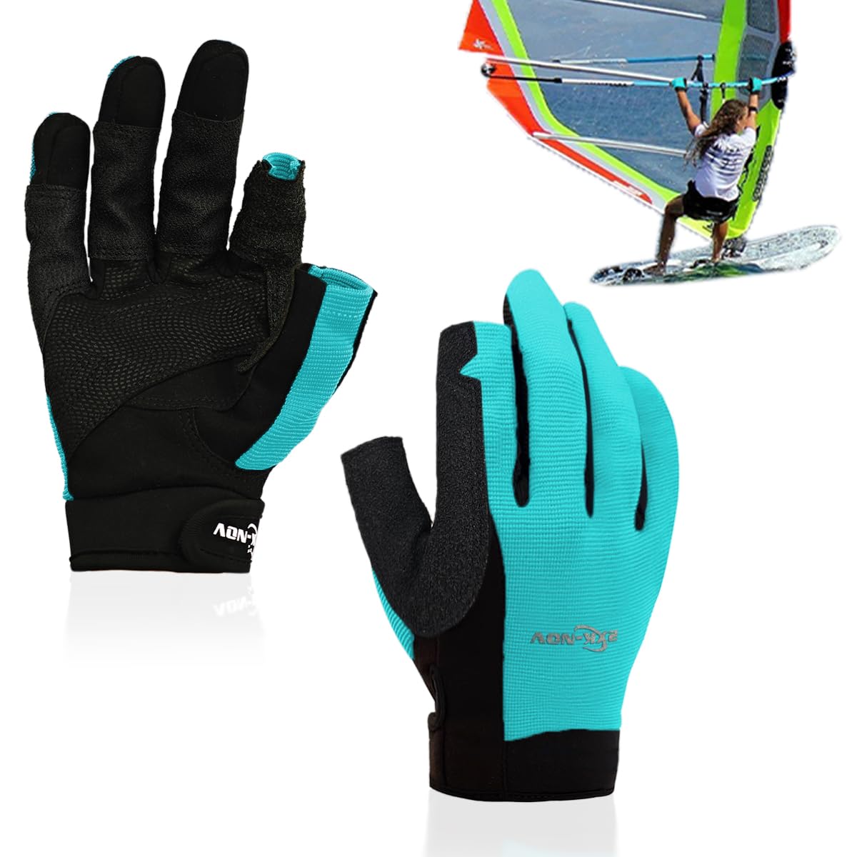 Sailing Gloves Mens & Women, Wear-Resistance Rowing Gloves (Lake Blue, M)