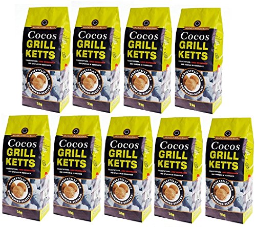 Preisvergleich Produktbild 27 kg Cocos Grillketts aus Kokosnuss-Schalen - ökologisch, Schadstoffarm, lange Brenndauer