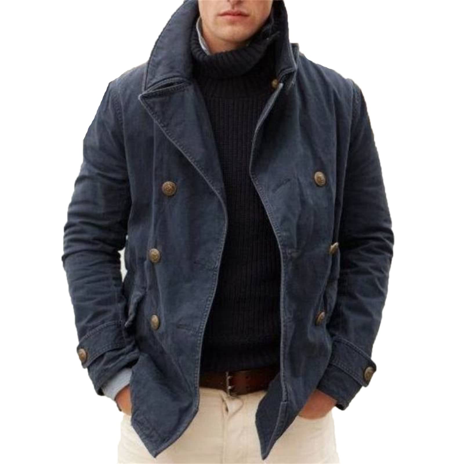 ENENEN Cappotto Caldo da Uomo in Tinta Unita con Colletto alla Coreana Autunno e Inverno Cappotto con Bottoni con Fodera Aperta Allentata e Casual