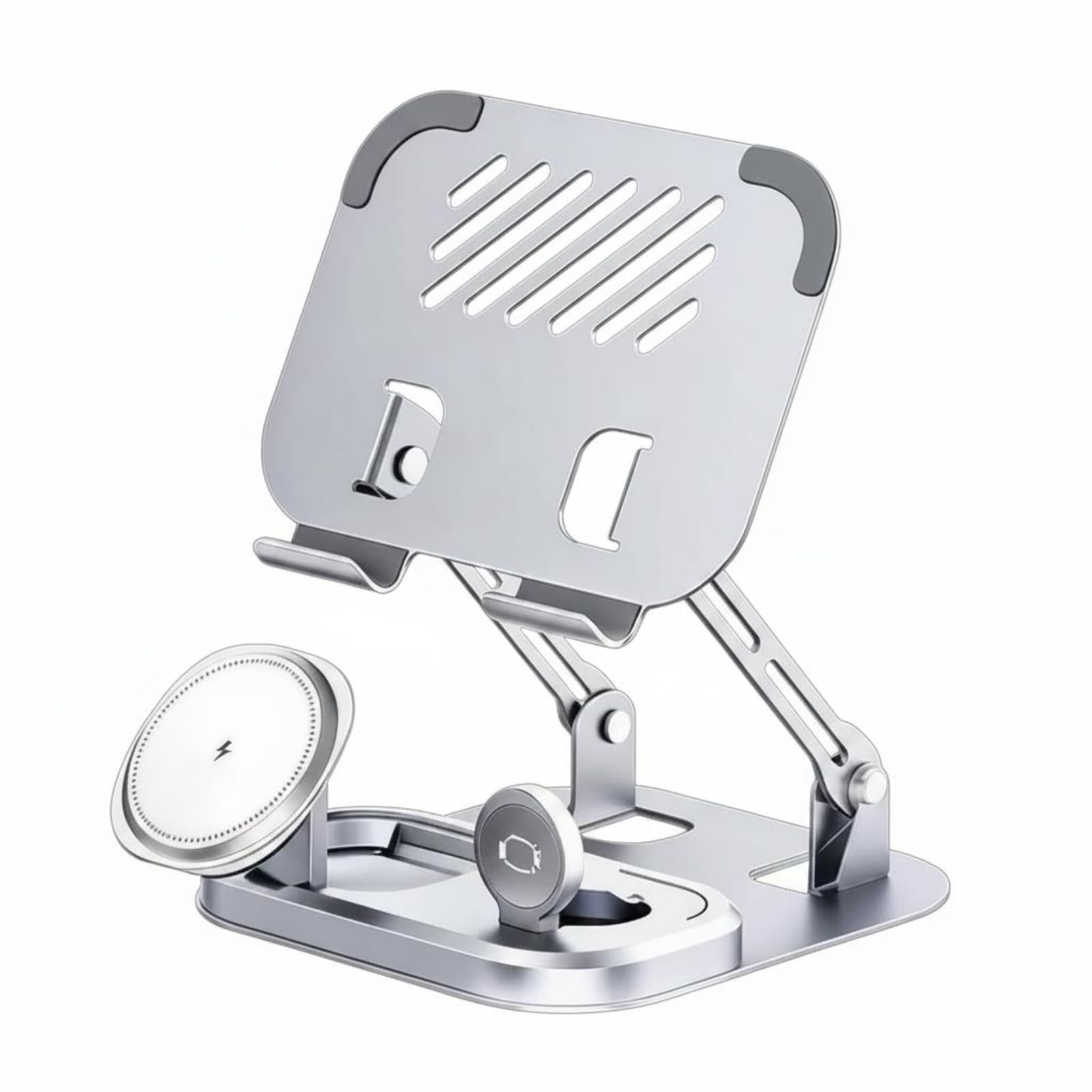Supporto di Ricarica 5 in 1 Base Caricatore Stazione Dock Portacellulare Struttura Alluminio Antioscillazione Pieghevole Tascabile Accessori Adatto a Comodino