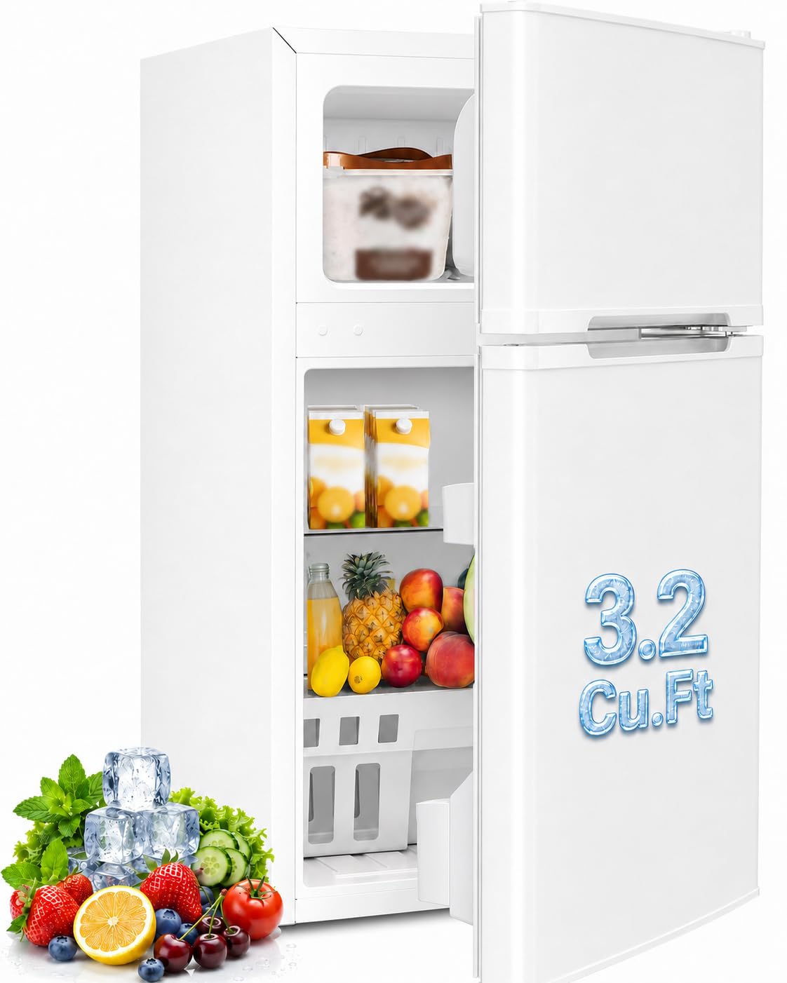 Kismile 3.2 Cu.Ft Mini Fridge with Freezer, Compact Refrigerator, White