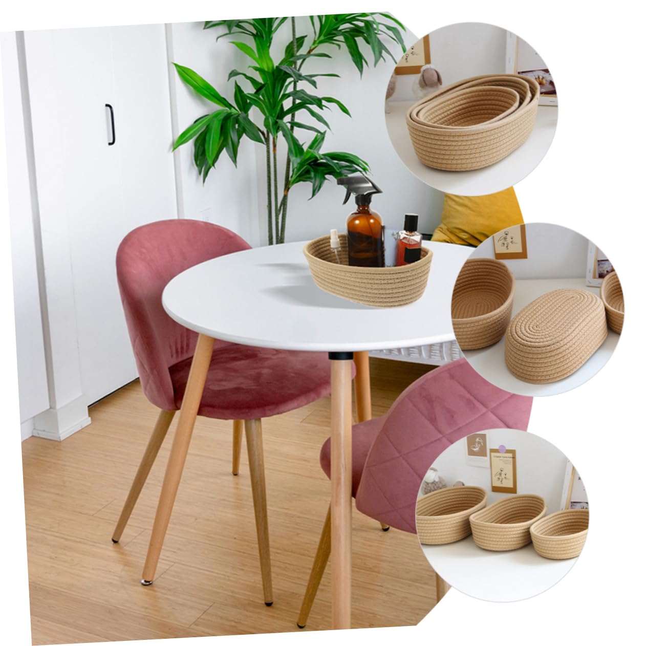 HOOTNEE Cotton Rope Storage Basket Hand-woven Container for Organizing Sundries Versatile Decorative Basket for Home and Bathroom Use Cotton Material