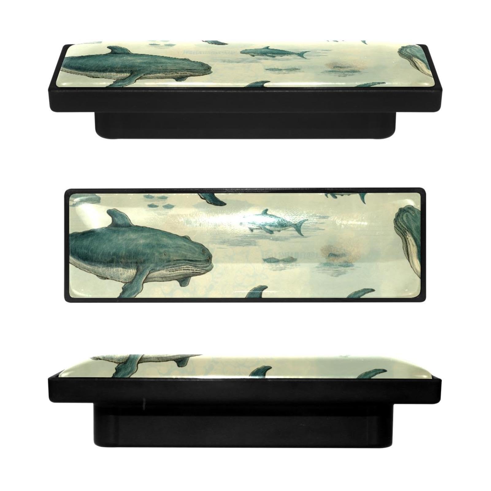 Boutons d'armoire rectangulaires baleines océan peints à la main (lot de 4) pour tiroir et commode