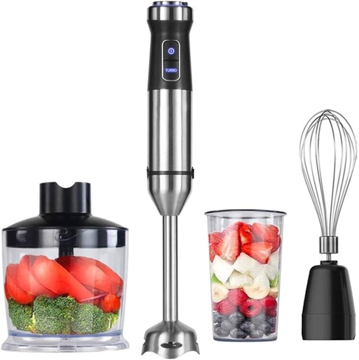 Electric Hand Blender 1100Watt 4-in-1 Multi-Purpose Handheld Blender with 500ml Food Grinder 800ml Container Egg Whisk Smoothies Sauces and Soups