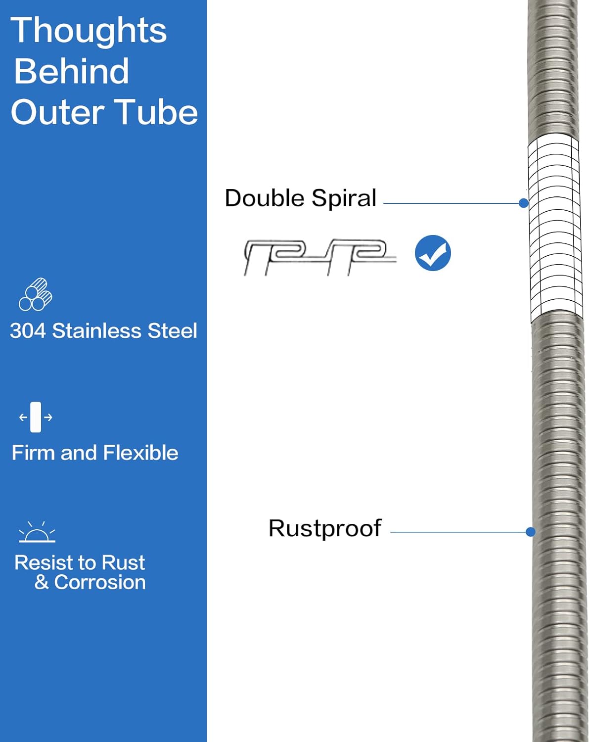 RUMOSE 98 inches Shower Hose Shower Head Extension Hose Extra Long Stainless Steel Shower Tube Attachment Flexible Handheld Shower Sprayer Hose, Brushed Nickel