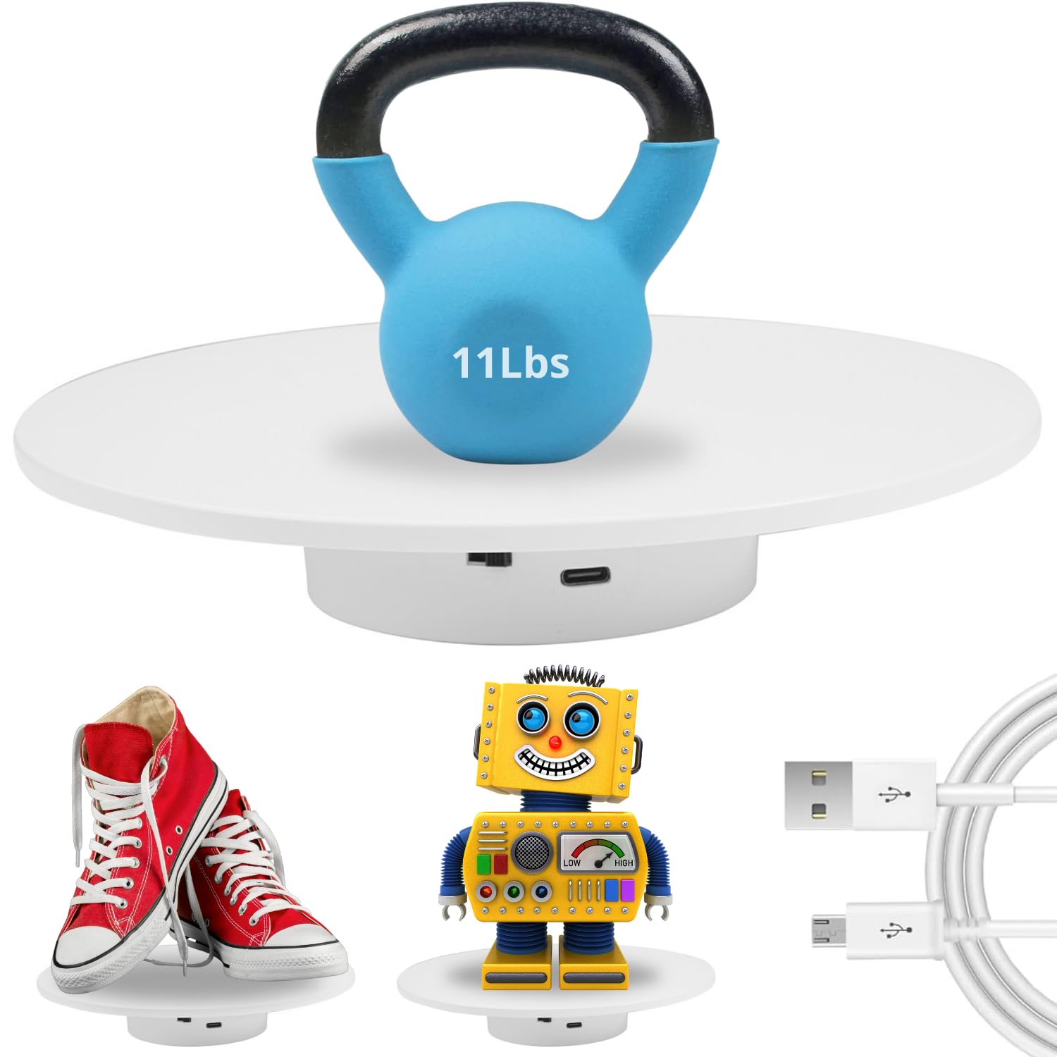 7.87 Inches/20cm Motorized Rotating Display Stand, 360 Electric Rotary Turntable Base Lazy Susan, Load-Bearing 11Lbs, for Photography Crafts Jewelry Toy Collectible Display (ND200C)