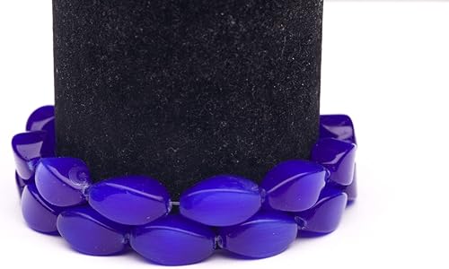 Zafiro azul ojo de gato granos de vidrio de fibra óptica ovalados retorcidos 0.591 in