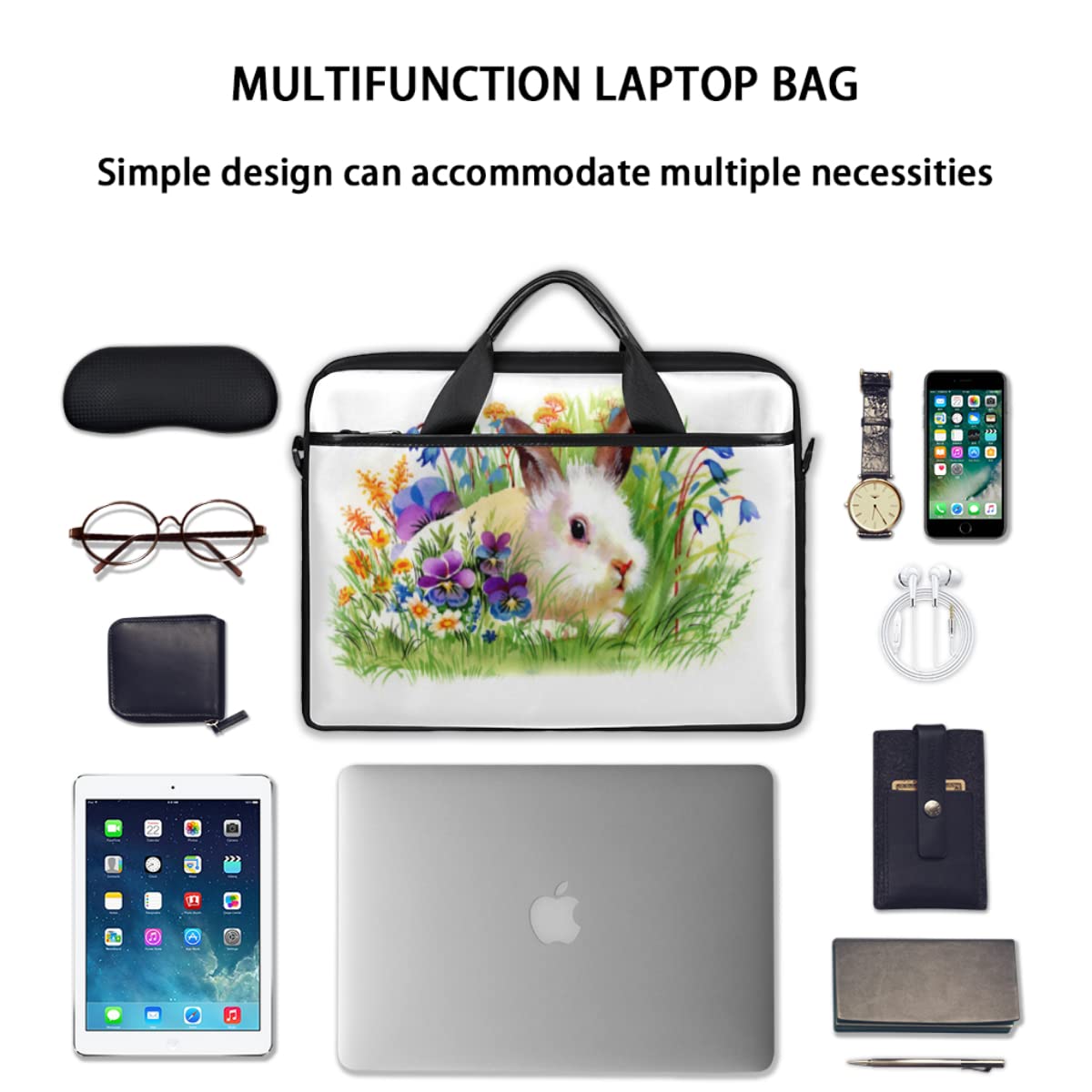 TropicalLife GIGIJY Królik Laptop Case Bag Easter Rabbit Bunny Canvas Teczka 13 w 13,3 w 14 w 15 cali dla dzieci chłopców dziewcząt kobiet mężczyzn, wielobarwny, Rozmiar Uniwersalny