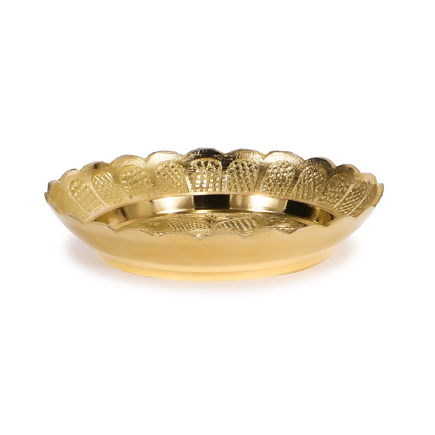 Zap Impex Indian Brass Decorative Plate Pot Pourri Plate Puja Plate (Prayer Plate) Diameter 7.6 cm Height 1.3 cm