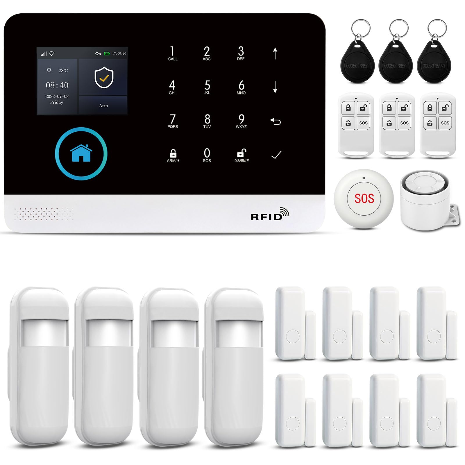 Home Security Alarm System, 25 Pieces WiFi+4G GSM Anti-theft Alarm System with Phone App, 120dB Alarm Siren, Home Supported