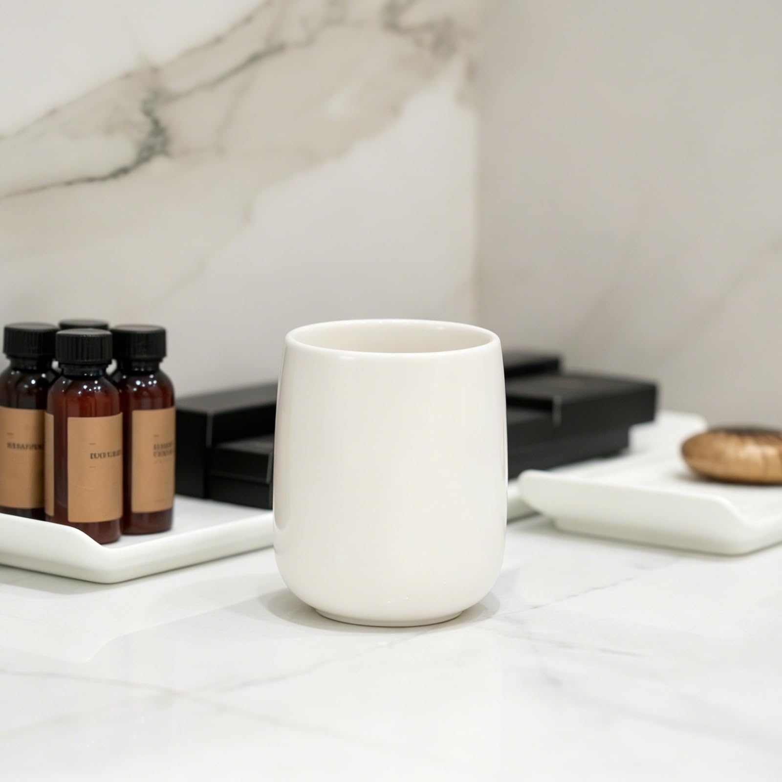sourcing map Lot de 2 gobelets réutilisables en céramique pour salle de bain - 300 ml - Blanc