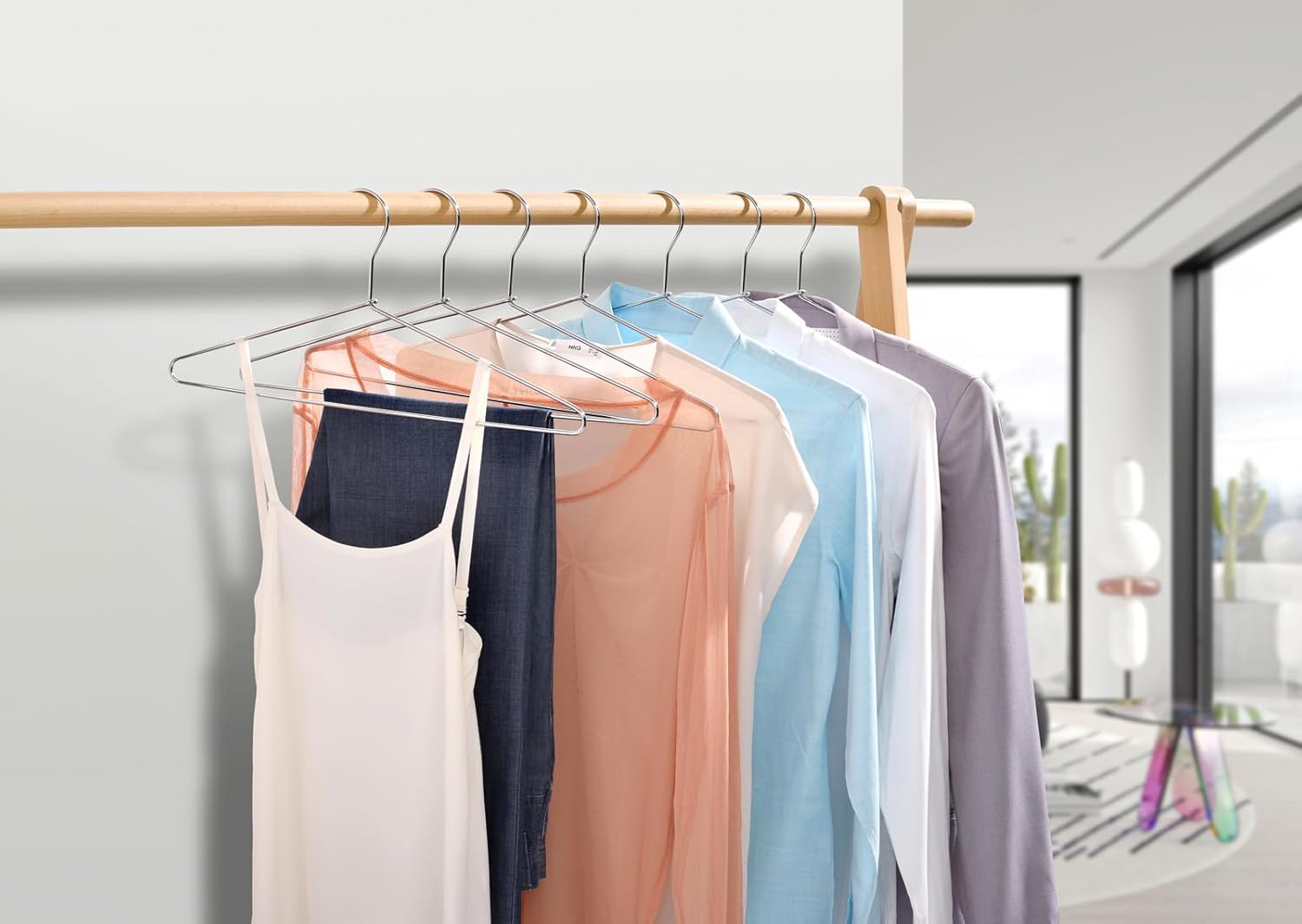 Amber Home 30 Pack Heavy Duty Metal Coat Hangers, 17" Stainless Steel Shirt Hangers with Smooth Chrome, Silver Metal Wire Hanger for Closet Organization, Suit & Pants