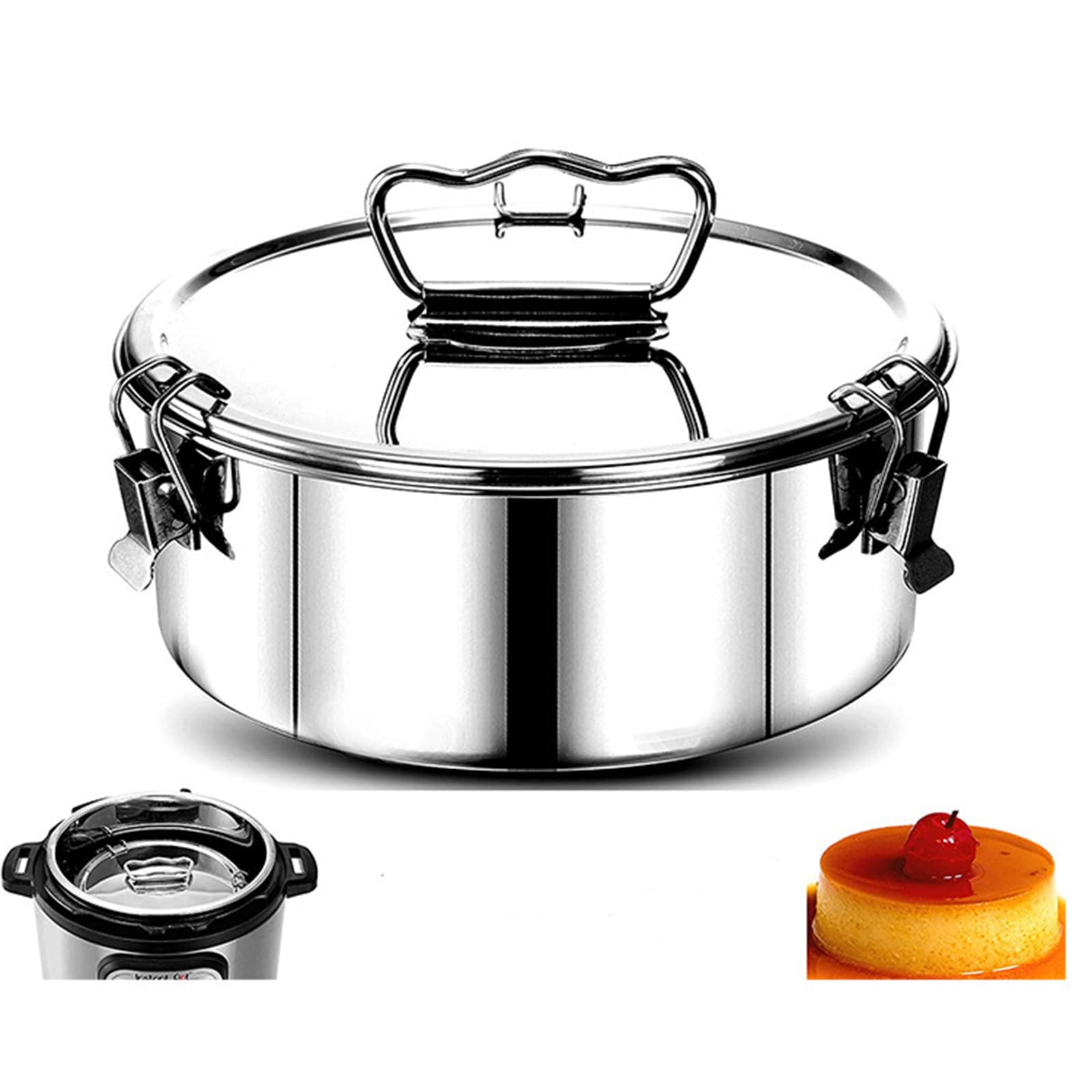 Générique Moule à gâteau Rond avec Couvercle, Moule à flan en Acier Inoxydable de 7, 5 cm de Profondeur pour la Cuisson à la Vapeur, pour Cheesecake, Dessert, Moule à gâteau avec sécurités