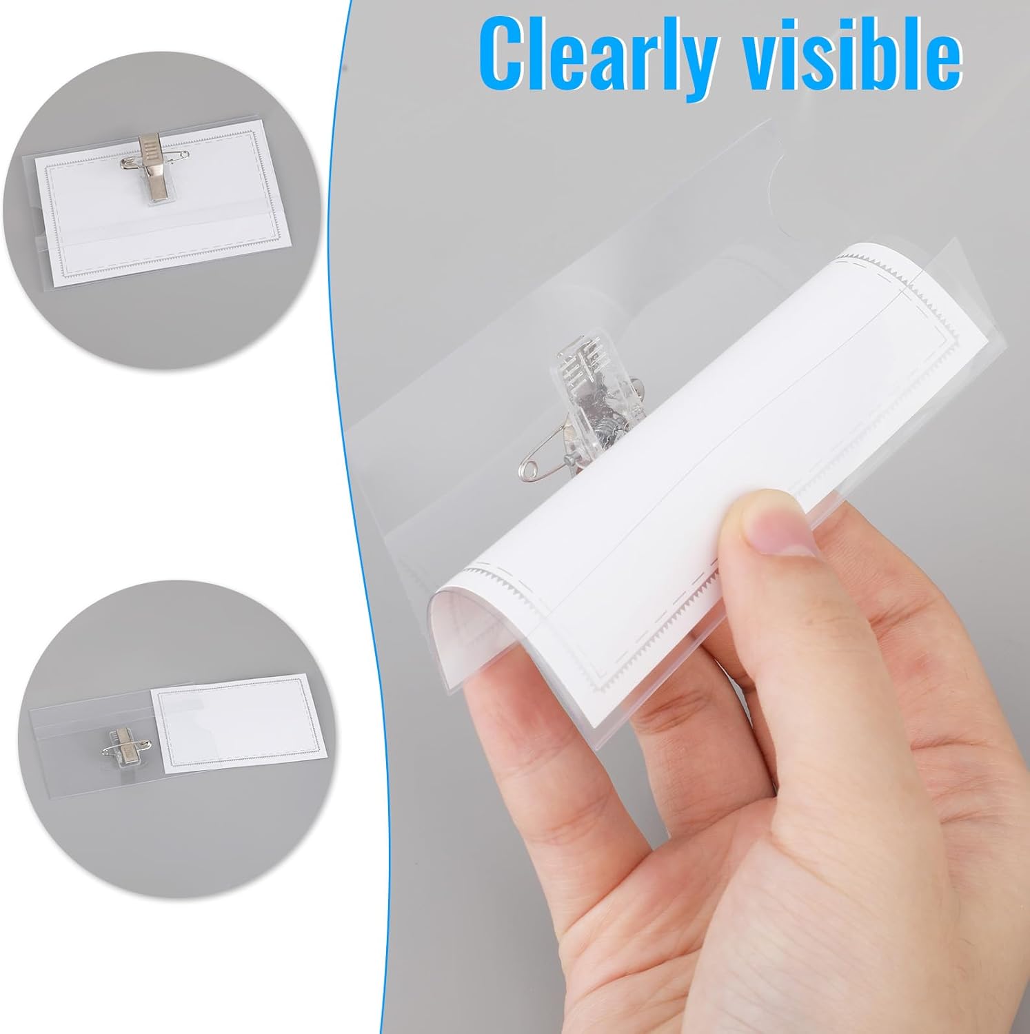20 Pcs Pin Style Name Badge Holders Name Tags with Pins Clear Plastic ID Tag Holder Horizontal ID Card Holder with 20Pcs Inserts Fit Card for Meeting Seminar Show Event Conference(3.58x2.16 inch) - Image 4