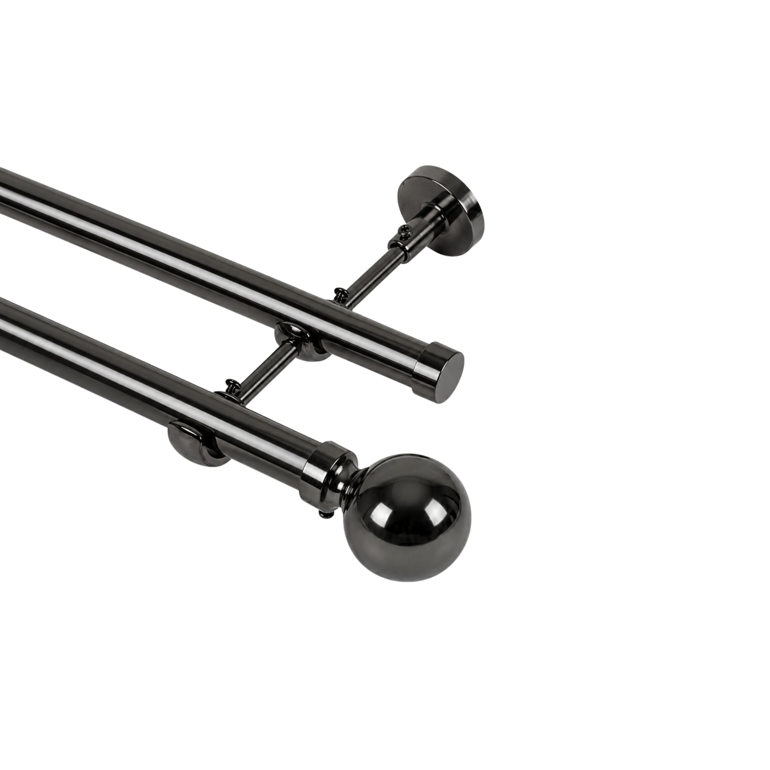 Lister Cartwright Double Eyelet Curtain Extendable Pole Set with Black Nickle Ball Finials – 19mm & 28mm Metal Poles for Layered Curtains, Sheer & Blackout, Brackets, & Fixings (120-220 cm)