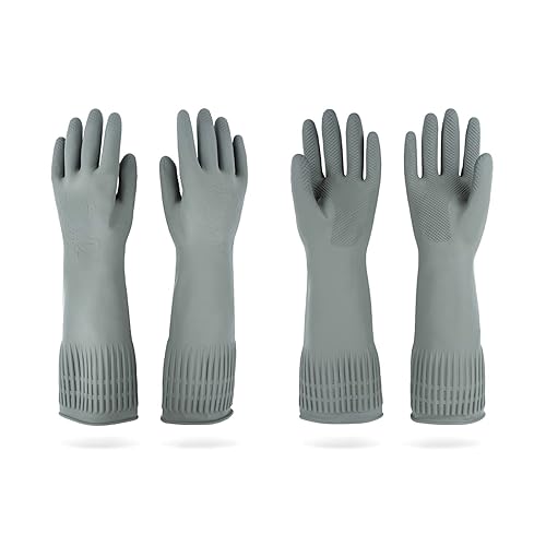 MAMISON 2 pares de guantes de goma (gris, L)  Guantes largos de goma para lavar platos