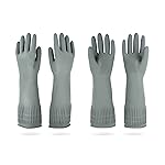 DABOGOSA Mamison 2 Pairs Reusable Waterproof Household Dishwashing Cleaning Rubber Gloves, Non-Slip Kitchen Glove (Grey, Medium (Pack of 2))