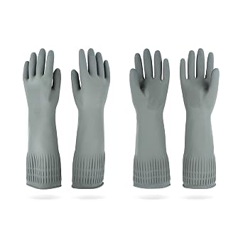 Mamison Rubber Dishwashing Gloves, Non-Slip Kitchen, Grey Medium, 2 Pairs