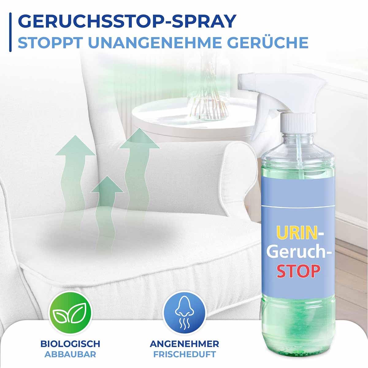 Maximex Urin-Geruch-Stopp Mensch, 500ml, 2er Set, hochwirksamer Geruchsentferner gegen Urin, neutralisiert Uringerüche, biologisch abbaubar, für Möbel, Matratzen, Kleidung etc., angenehmer Duft