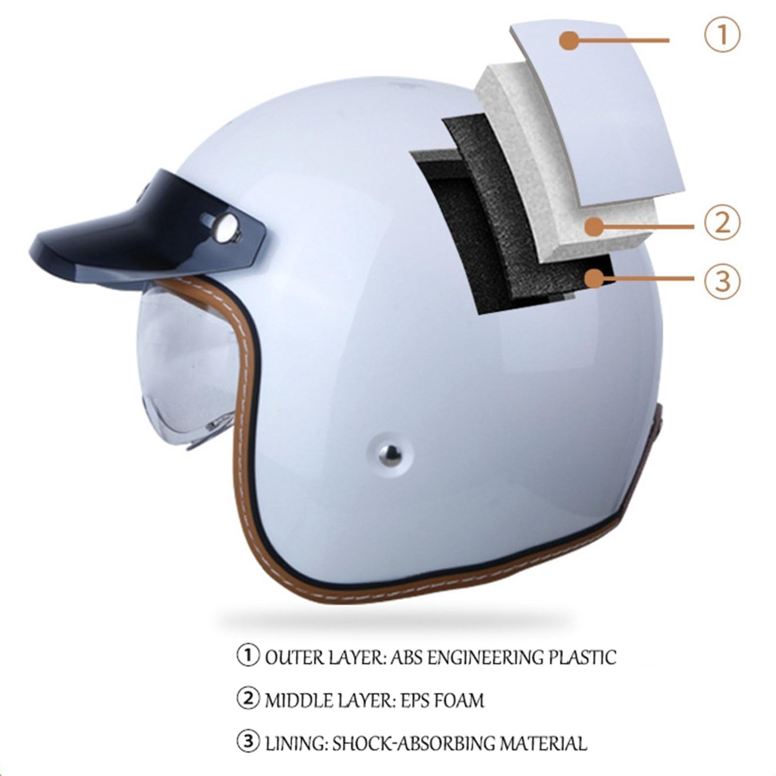 Kask motocyklowy 3/4 w stylu vintage, kask półskorupowy, z certyfikatem ECE z ochroną przeciwsłoneczną, do skutera, cruisera, motoroweru