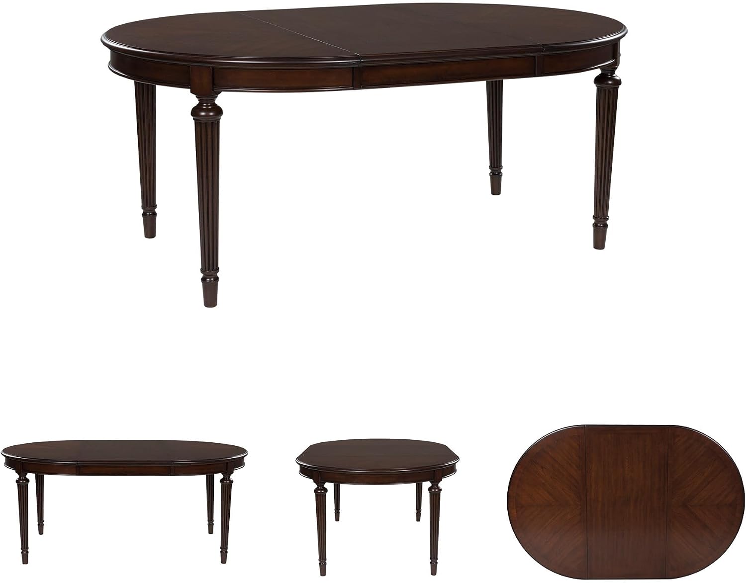 Pemberly Row Traditional Wood Dining Extension Table, 72 in, Cherry Brown Finish, Removable Center Leaf, Hardwood Solids, Seats 6, Classic Design for Hosting and Everyday Dining Use