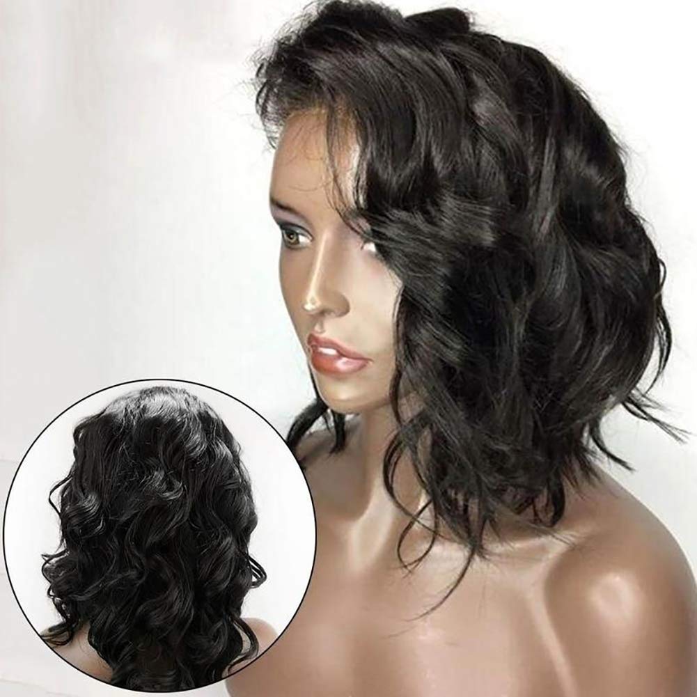 Pelucas delanteras del cordón rizado Pelucas del cabello humano Pelucas delanteras del cordón Pelucas del cordón para las mujeres con el pelo del bebé Natural Negro 20 pulgadas