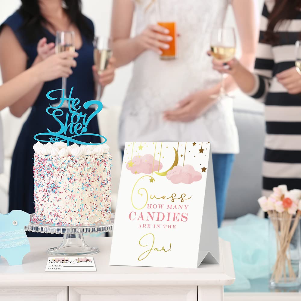 Guess How Many Candies Babyparty-Spiel - Mit Schild & 50 Rateskarten